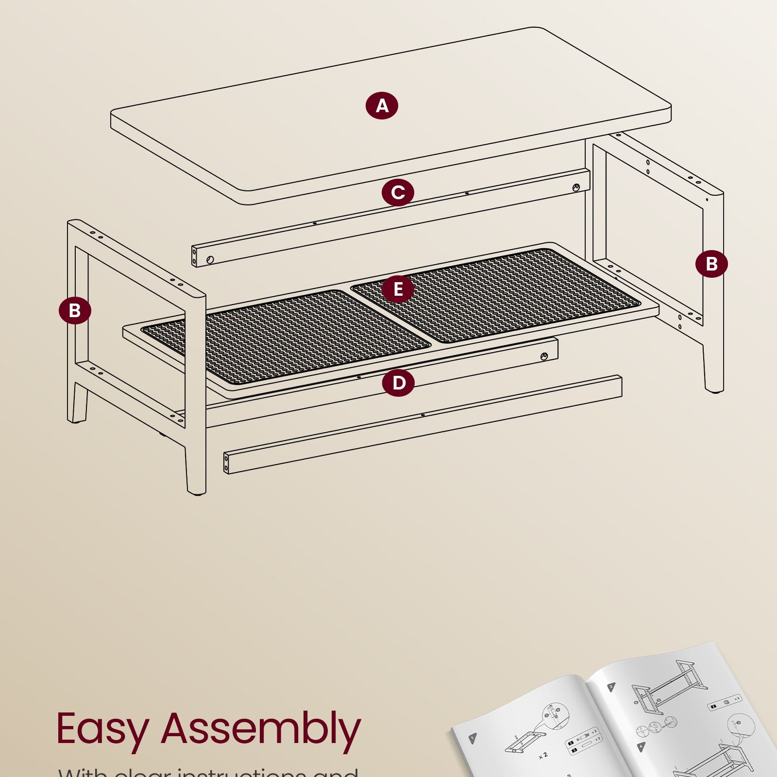 BOHO Coffee Table - Rattan Shelf - MDF Top - Rectangular Design