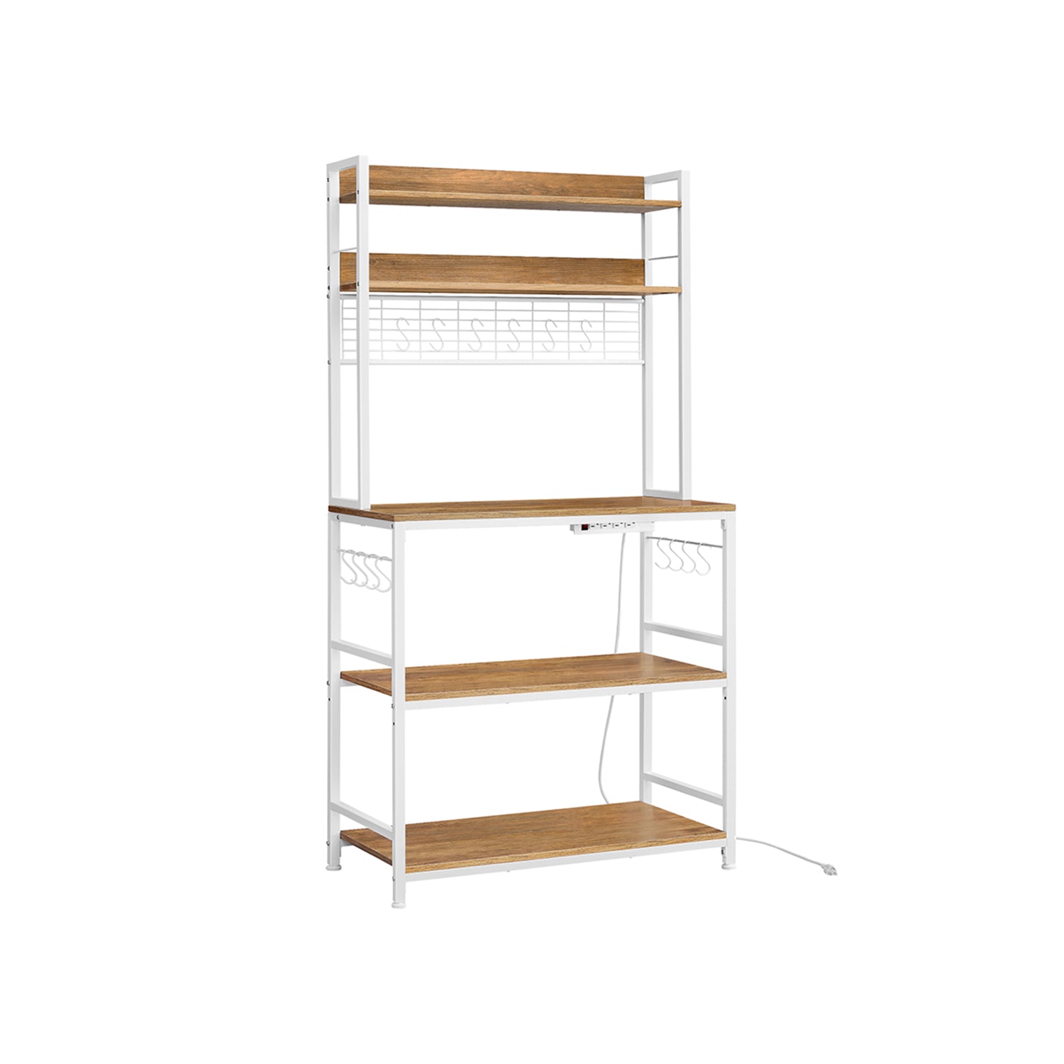 Baker's rack, power outlet, 5-tier kitchen stand, hooks, adjustable shelf