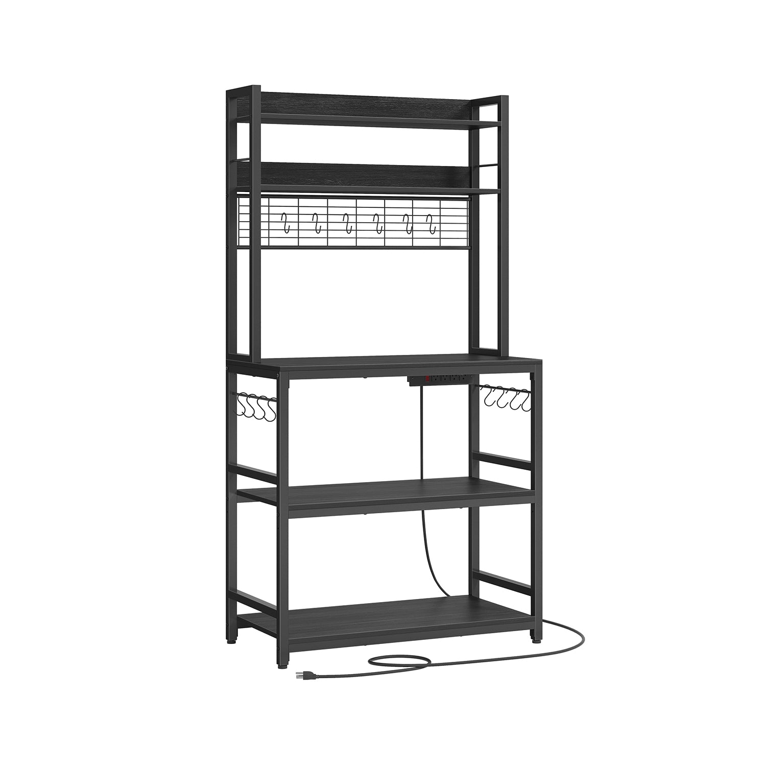 Baker's rack, power outlet, 5-tier kitchen stand, hooks, adjustable shelf