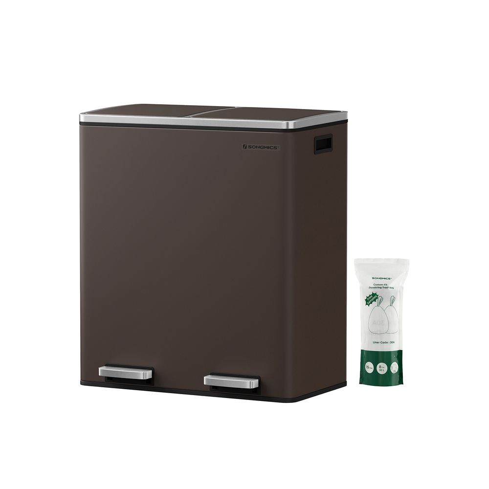 Dual trash can with pedal – 16 gal total – soft-close lid – removable buckets