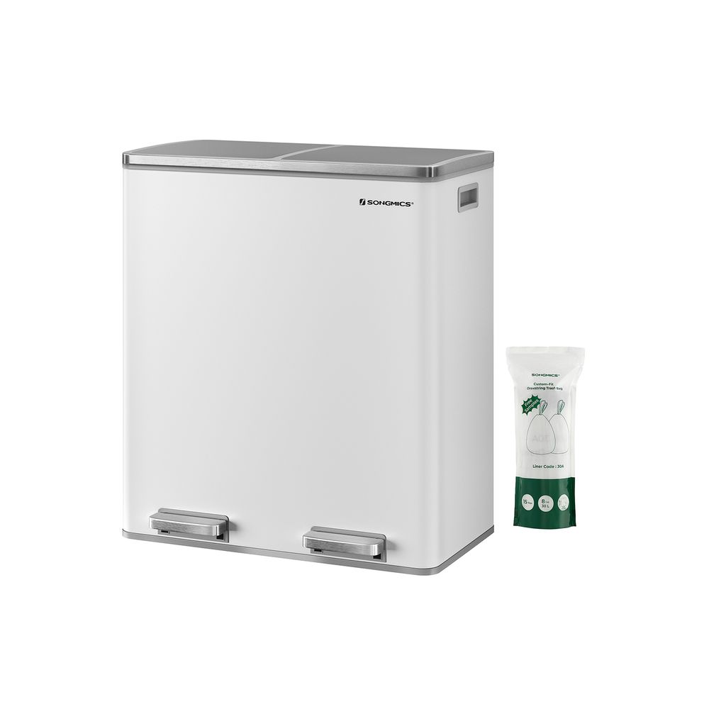 Dual trash can with pedal – 16 gal total – soft-close lid – removable buckets