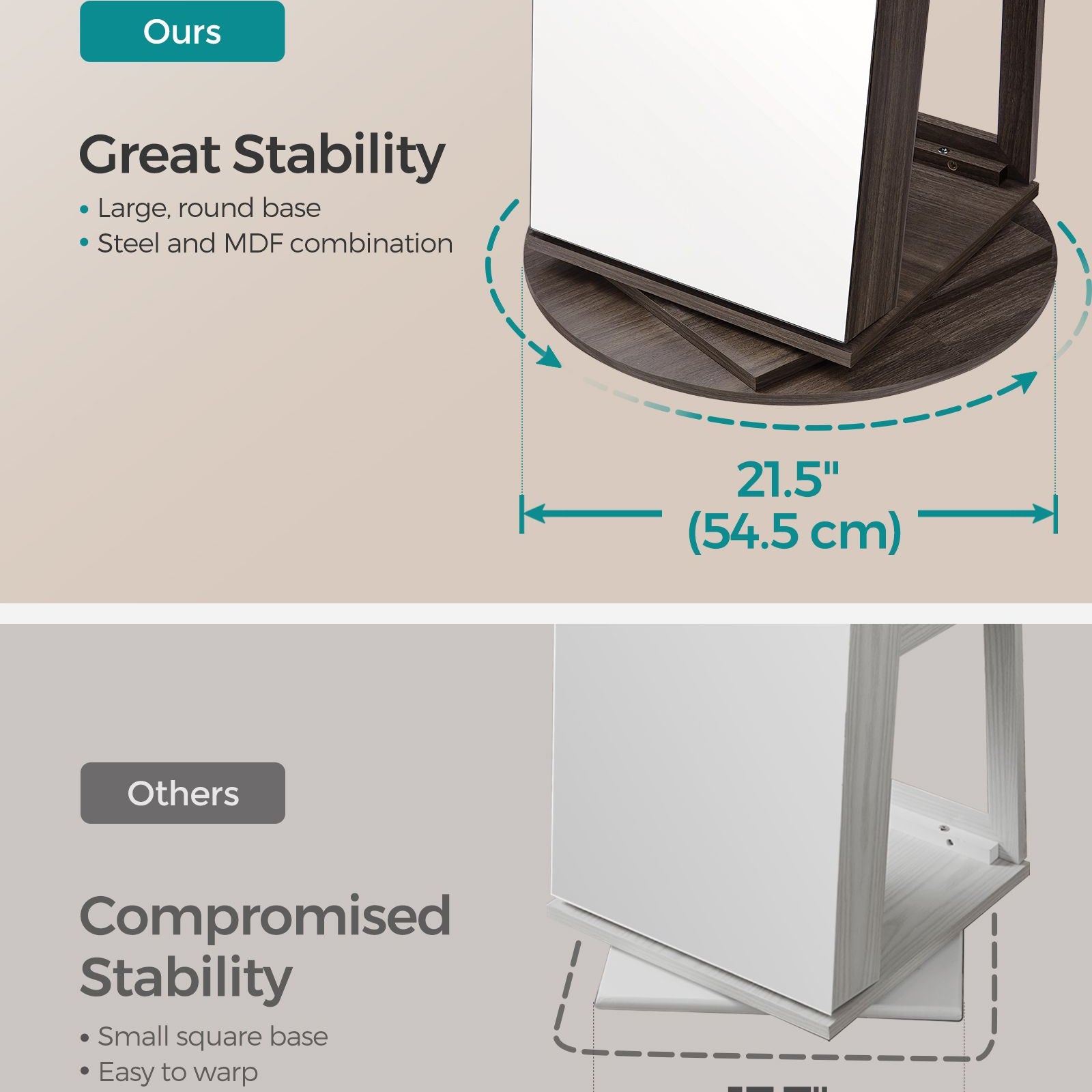 Jewelry cabinet with mirror - led lighting - velvet lined - standing organizer