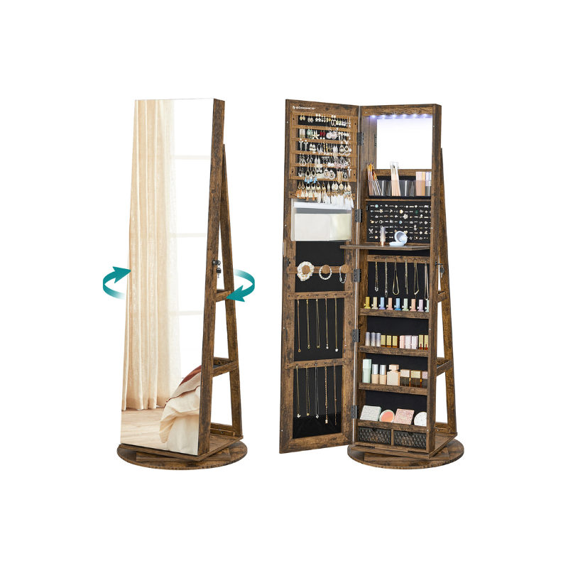 Jewelry cabinet with mirror - led lighting - velvet lined - standing organizer