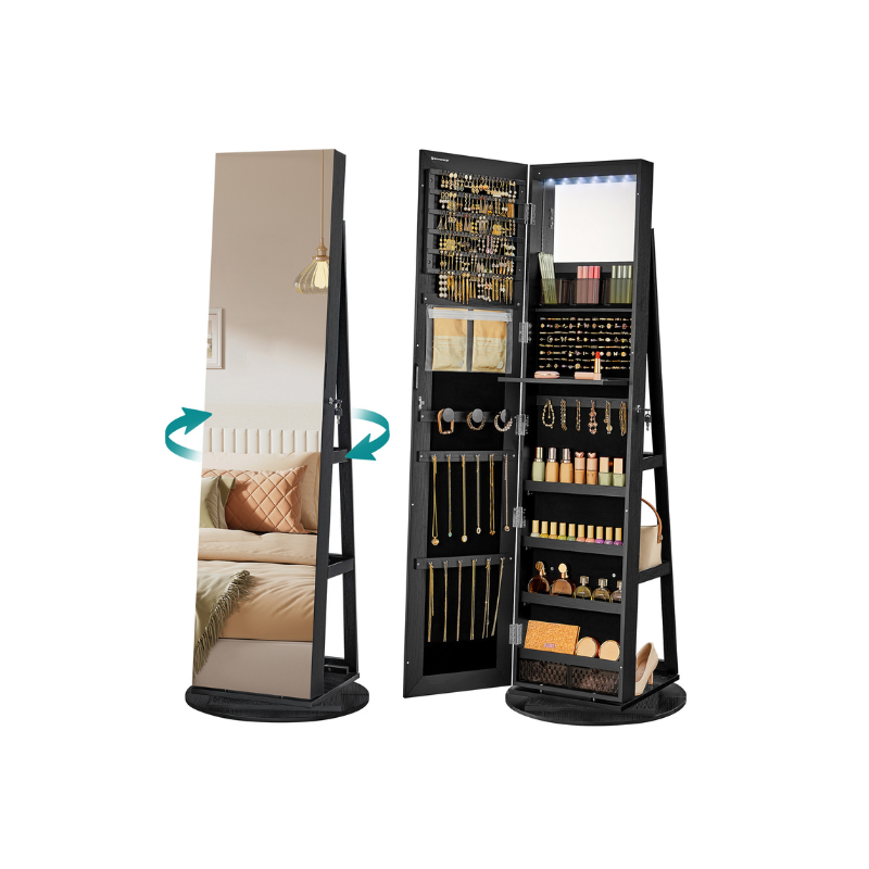 Jewelry cabinet with mirror - led lighting - velvet lined - standing organizer
