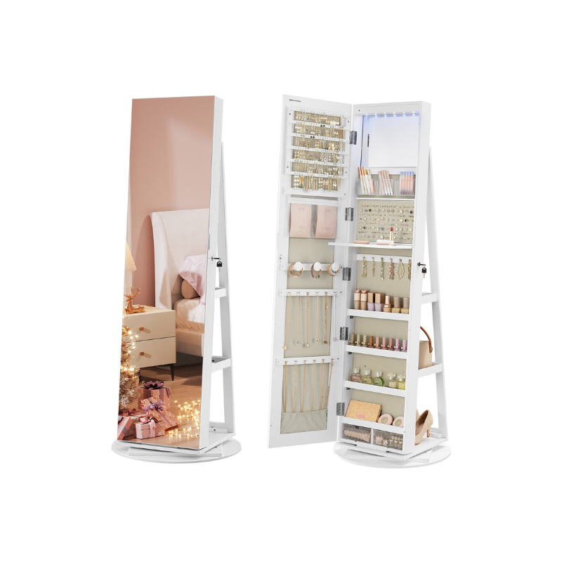 Jewelry cabinet with mirror - led lighting - velvet lined - standing organizer