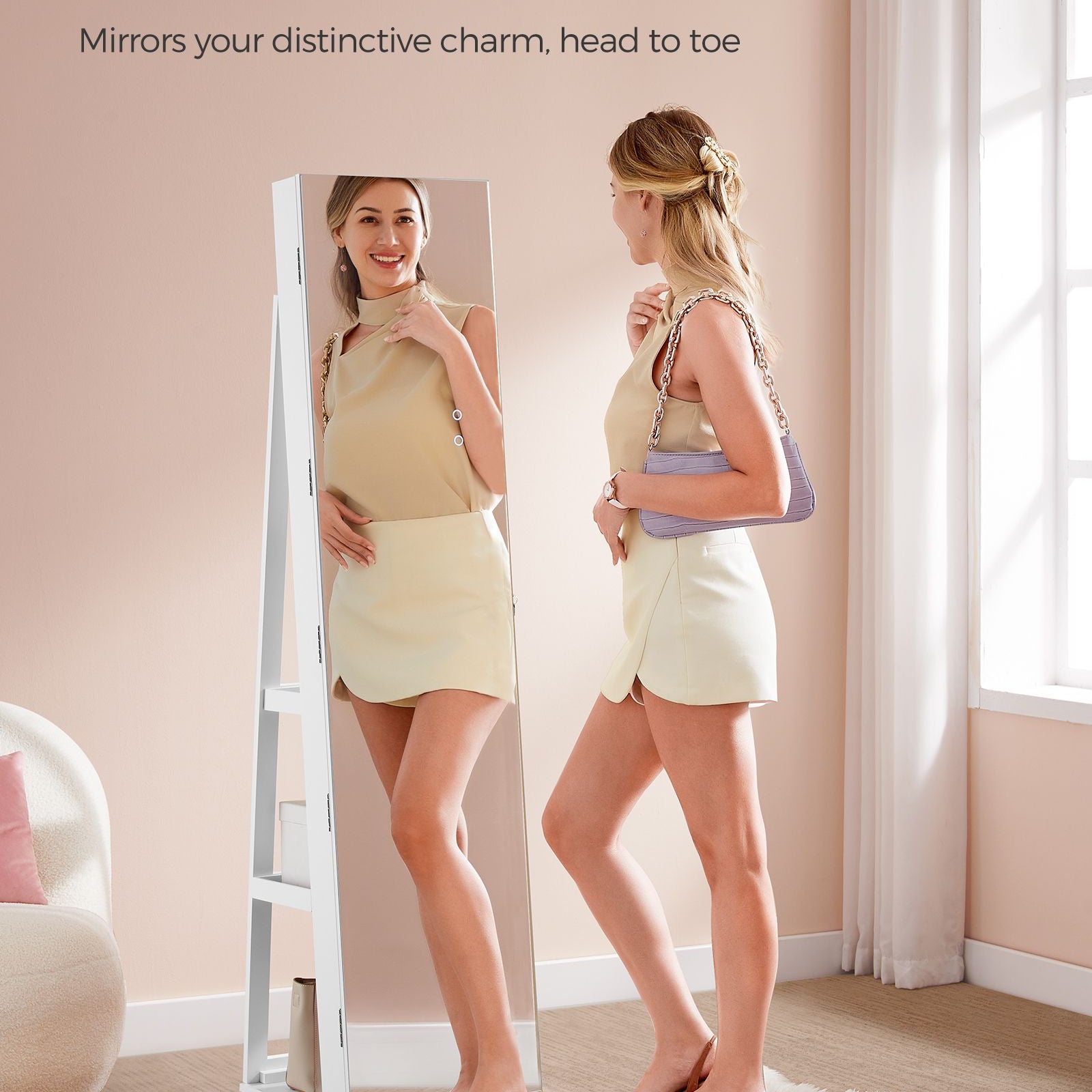 Jewelry cabinet with mirror - led lighting - velvet lined - standing organizer