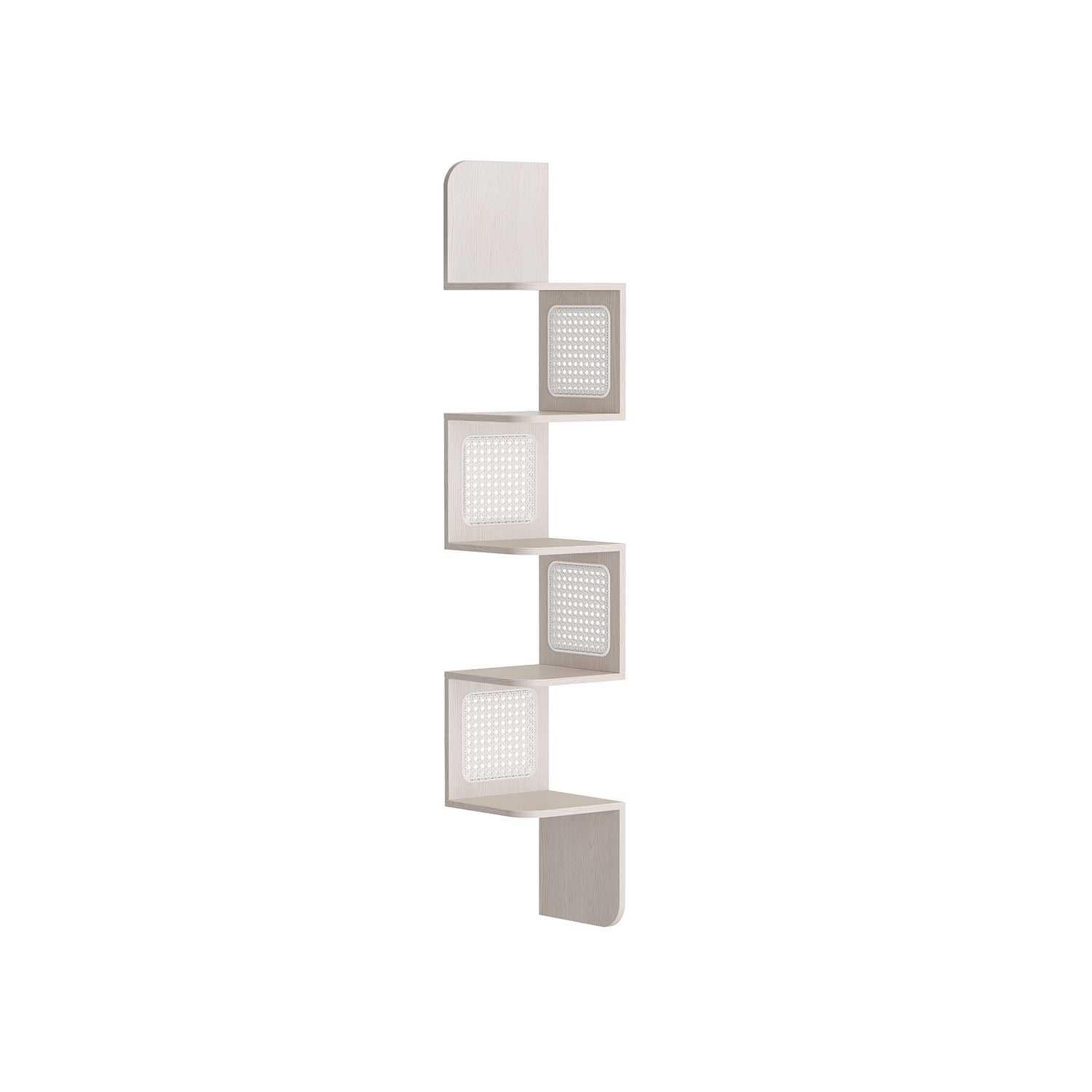 BOHO Corner Shelf - 5 Tiers - Wall-Mounted - PVC Rattan Sides - Space-Saving Design