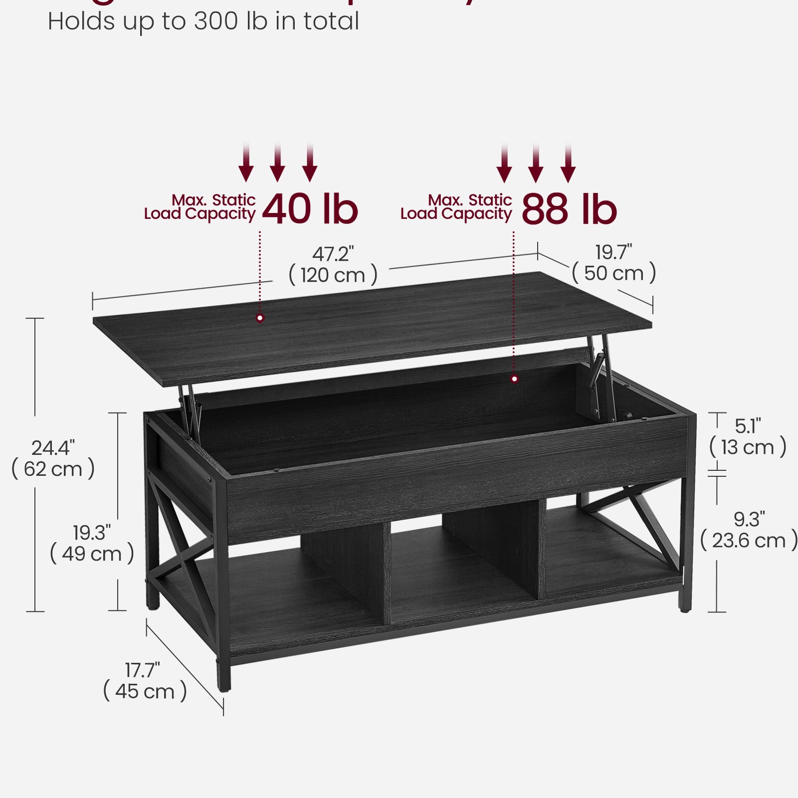 Lift-top coffee table - industrial style - adjustable height - hidden storage