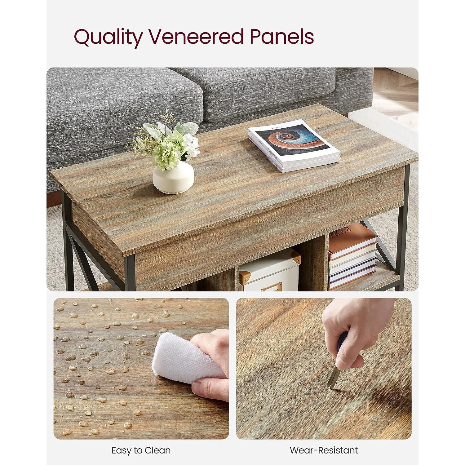 Lift-top coffee table - industrial style - adjustable height - hidden storage