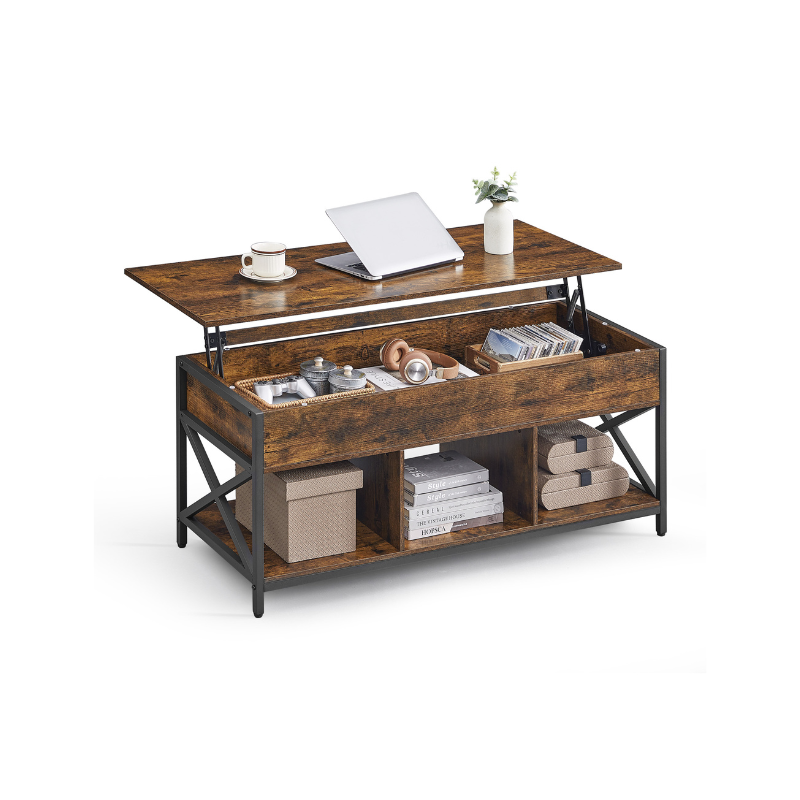 Lift-top coffee table - industrial style - adjustable height - hidden storage