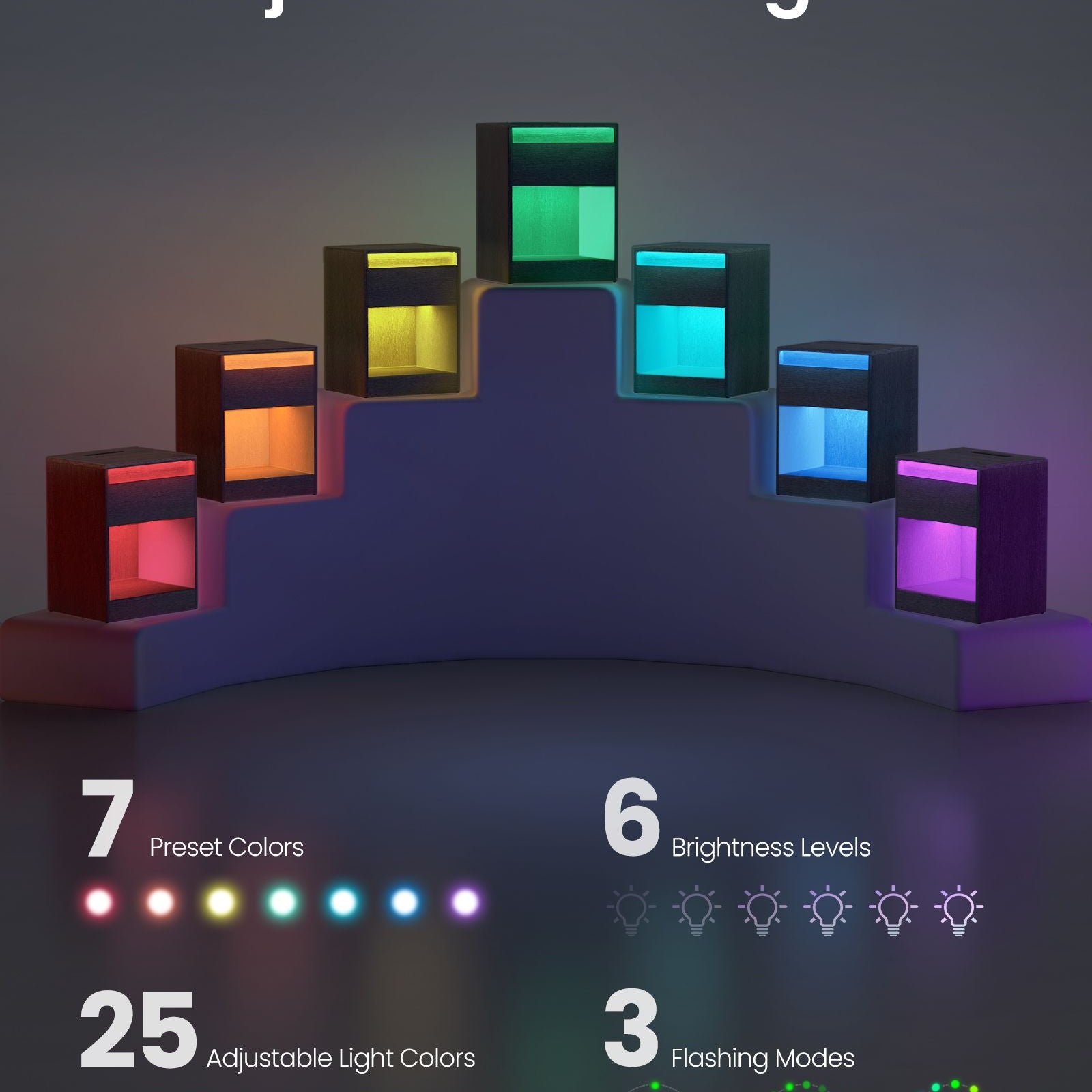 Modern led nightstand with charging station – white bedside table with drawer, open shelf & dual led strips