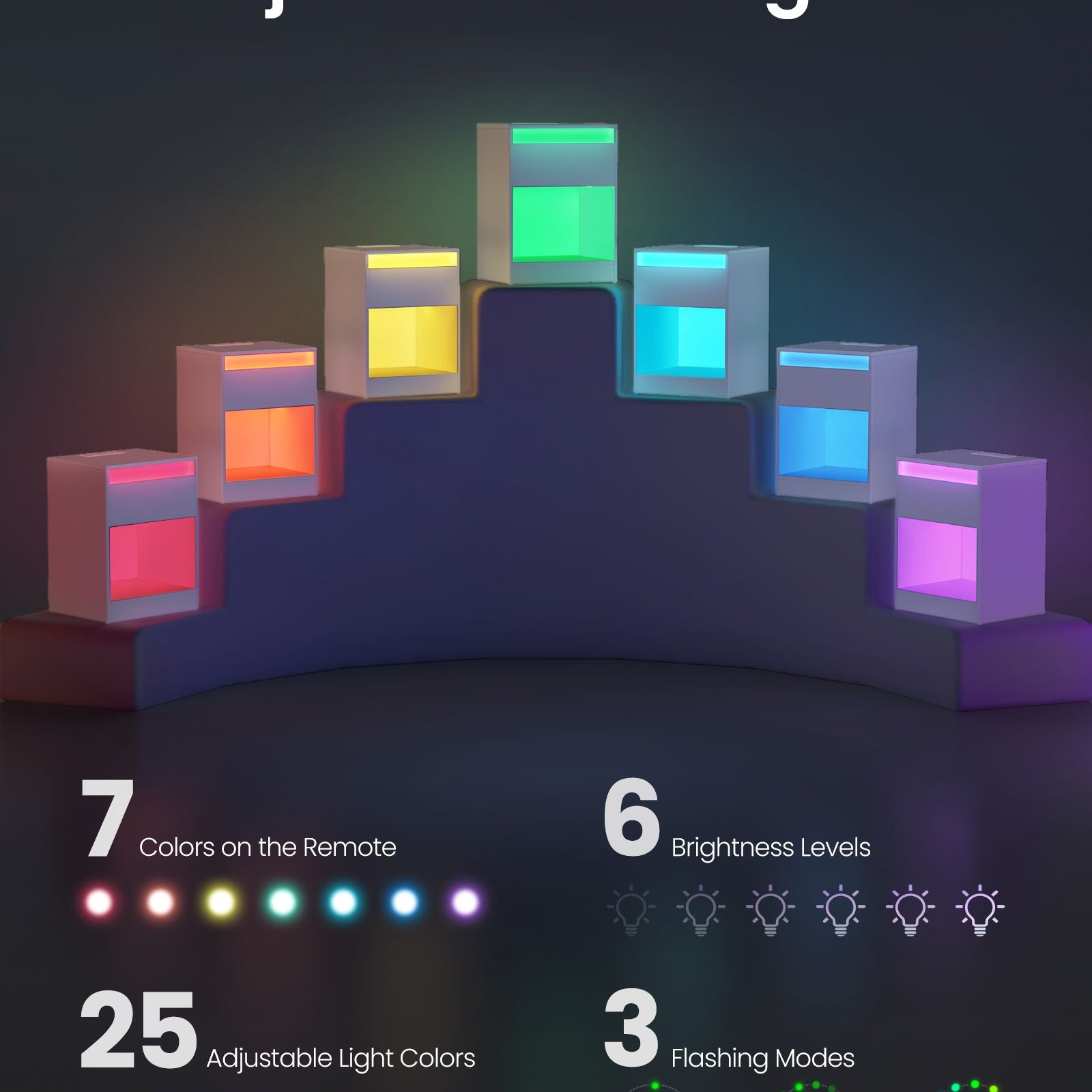 Modern led nightstand with charging station – white bedside table with drawer, open shelf & dual led strips