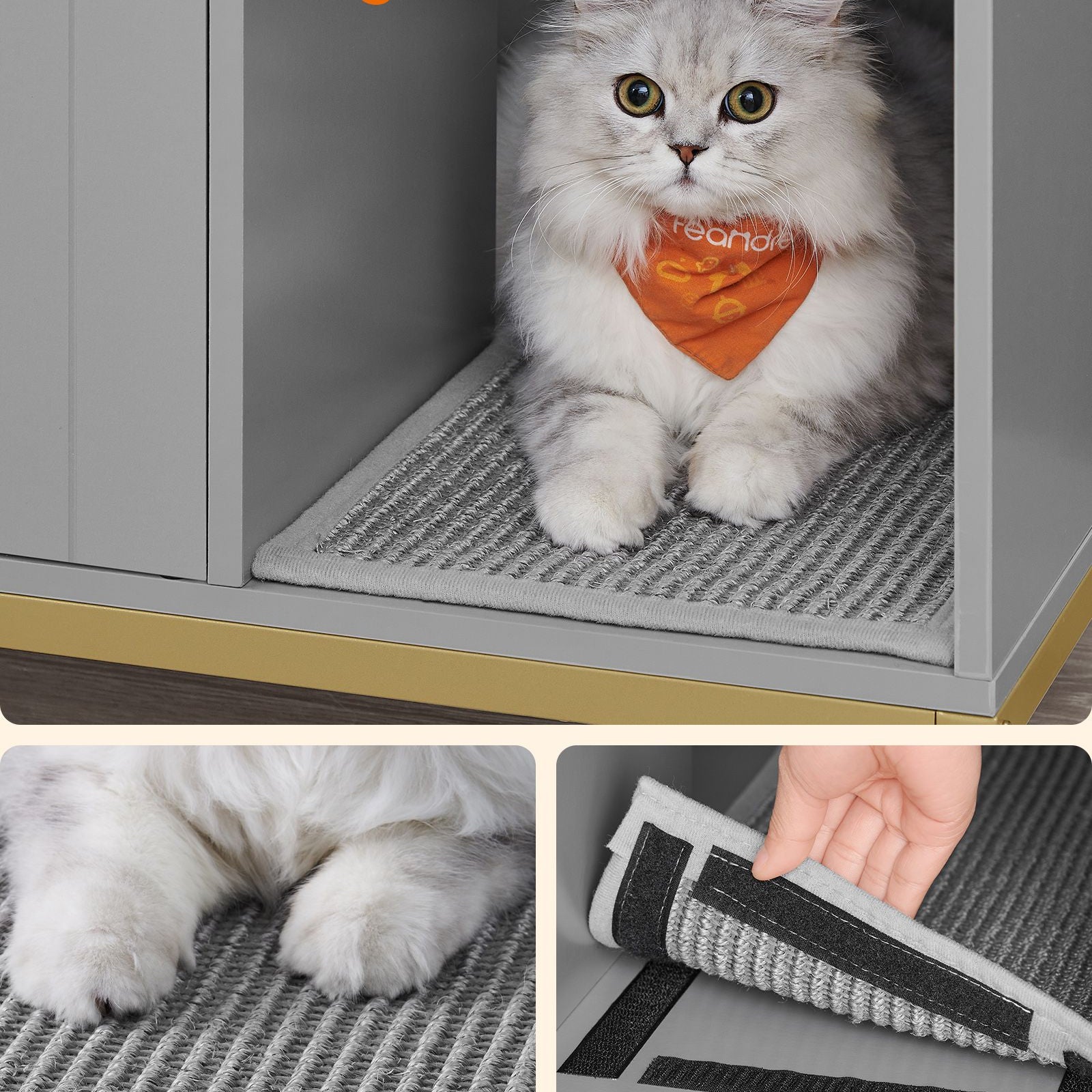 Modern litter box enclosure - side table style cat furniture with scratching mat - 31.5" wide