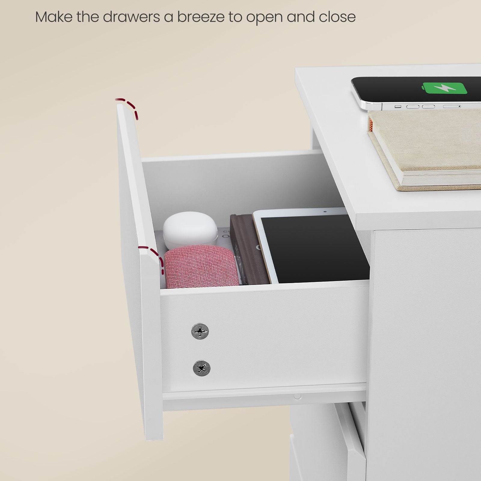 Nightstand with Charging Station - 3 Drawers - USB & AC Outlets