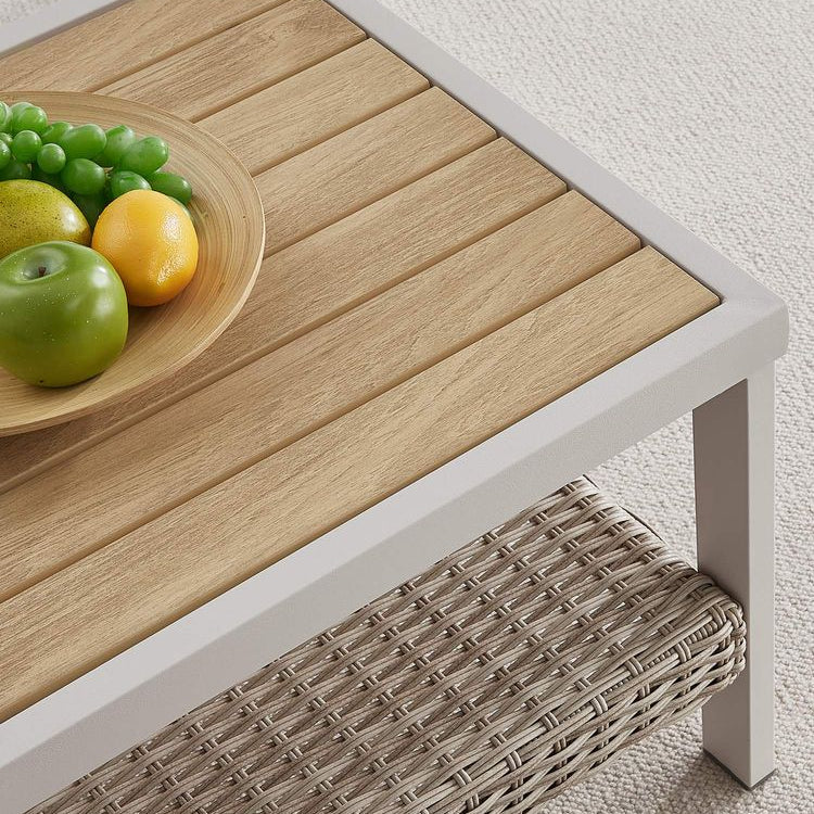 Outdoor Side Table, Faux Wood, 2-Tier Rattan, Coffee Table