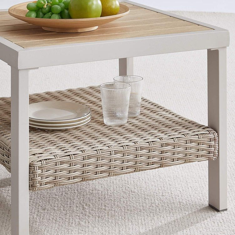 Outdoor Side Table, Faux Wood, 2-Tier Rattan, Coffee Table