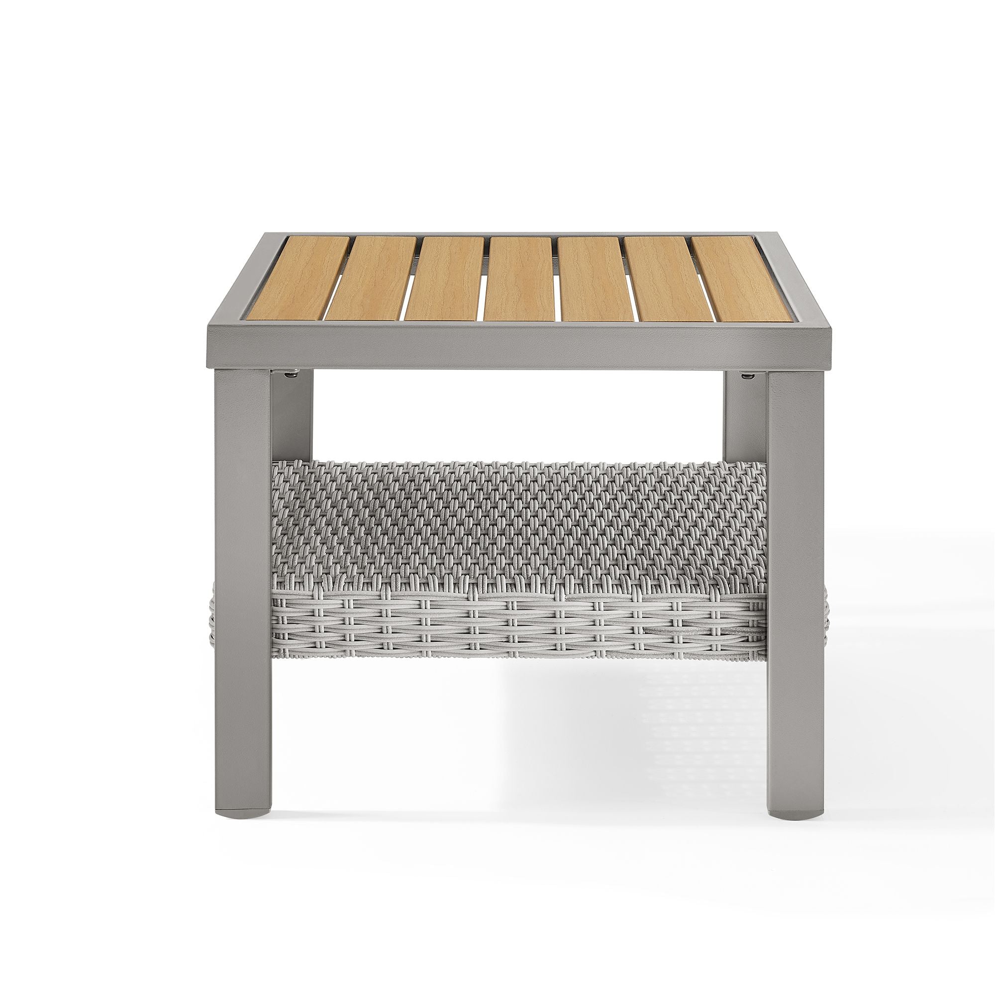 Outdoor Side Table, Faux Wood, 2-Tier Rattan, Coffee Table