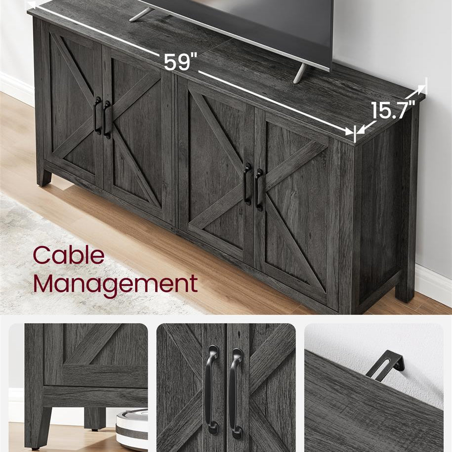 Rustic buffet cabinet, 59" sideboard, adjustable shelves, cable management