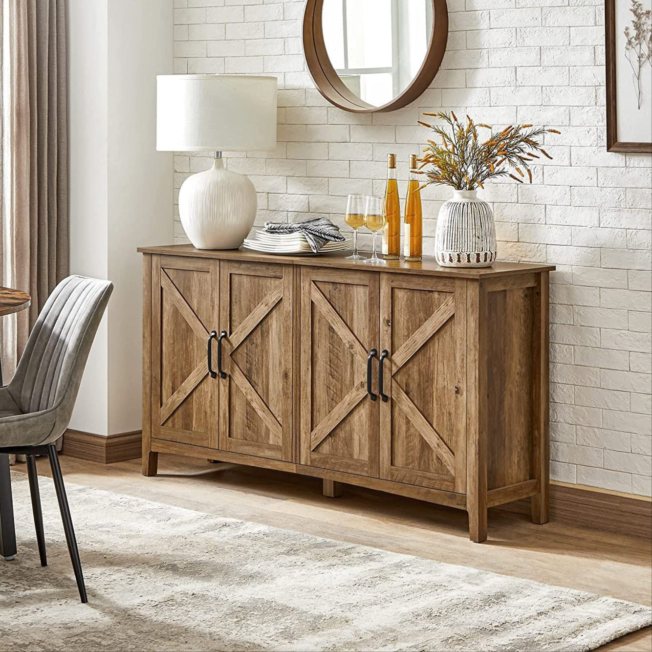 Rustic buffet cabinet, 59" sideboard, adjustable shelves, cable management