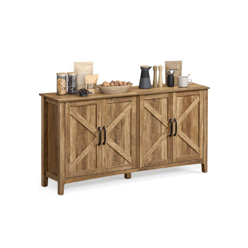 Rustic buffet cabinet, 59" sideboard, adjustable shelves, cable management