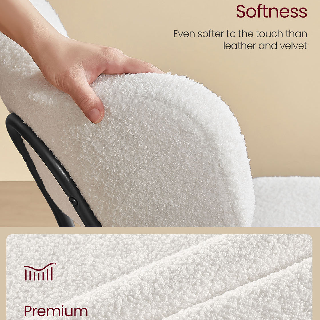 Set of 2 Dining Chairs, Teddy Fleece, Thick Cushion, Steel Frame, Adjustable Feet