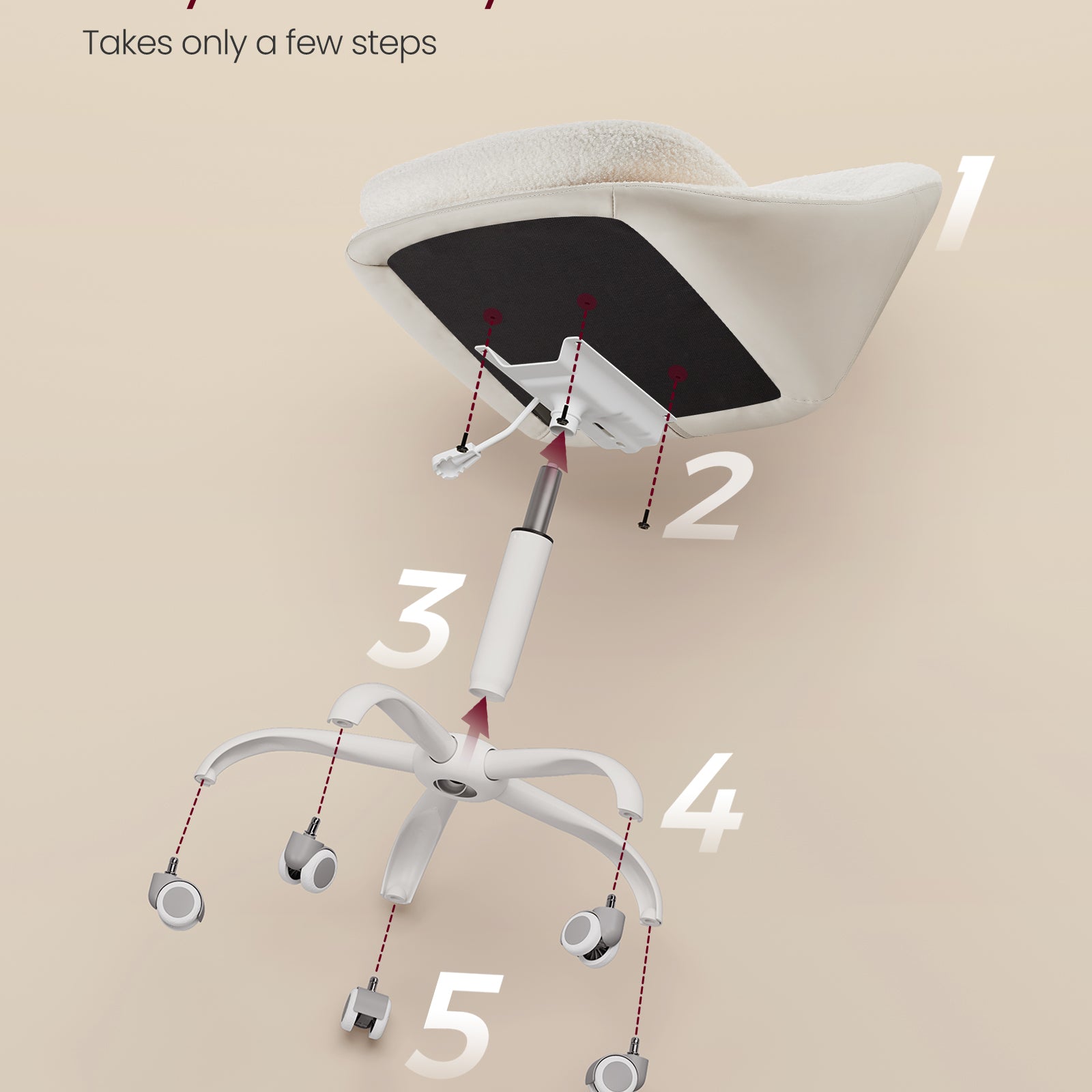 Sherpa Vanity Chair - Swivel Office Chair - Armless Design - Height Adjustable