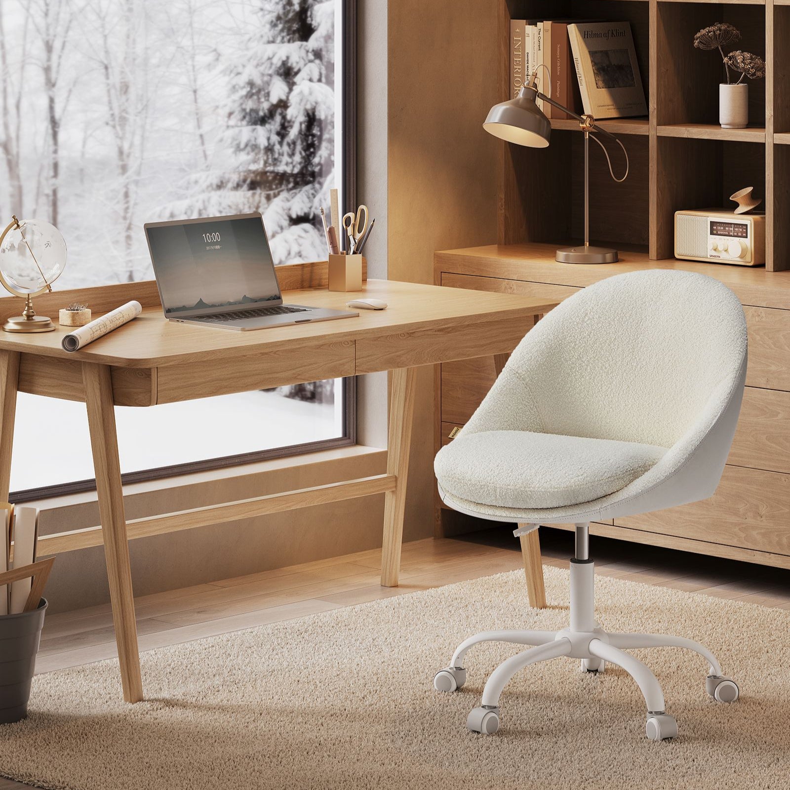 Sherpa Vanity Chair - Swivel Office Chair - Armless Design - Height Adjustable