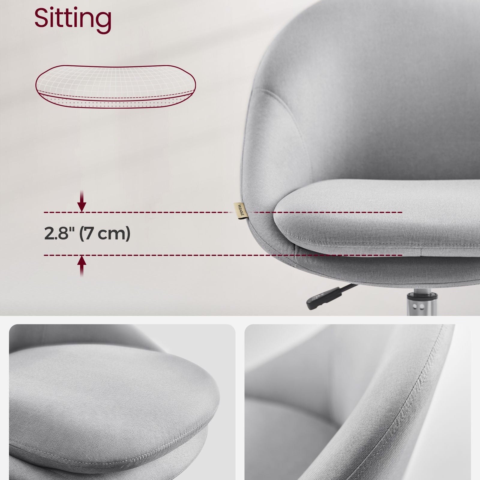 Sherpa Vanity Chair - Swivel Office Chair - Armless Design - Height Adjustable