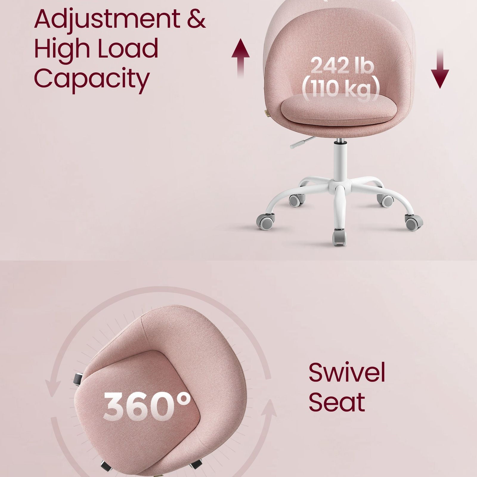 Sherpa Vanity Chair - Swivel Office Chair - Armless Design - Height Adjustable