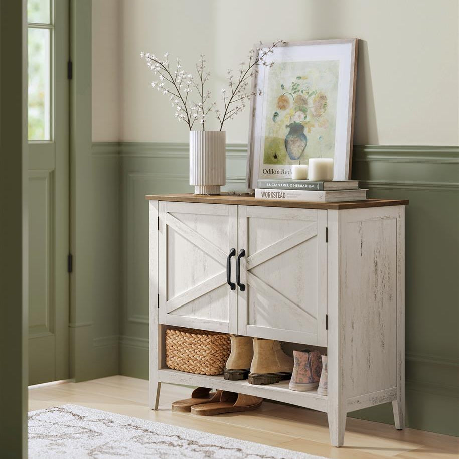 Shoe Storage Cabinet, Freestanding MDF, Open/Closed Compartments, Adjustable Shelves