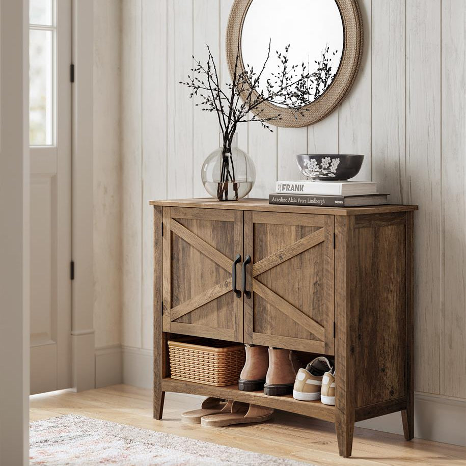 Shoe Storage Cabinet, Freestanding MDF, Open/Closed Compartments, Adjustable Shelves