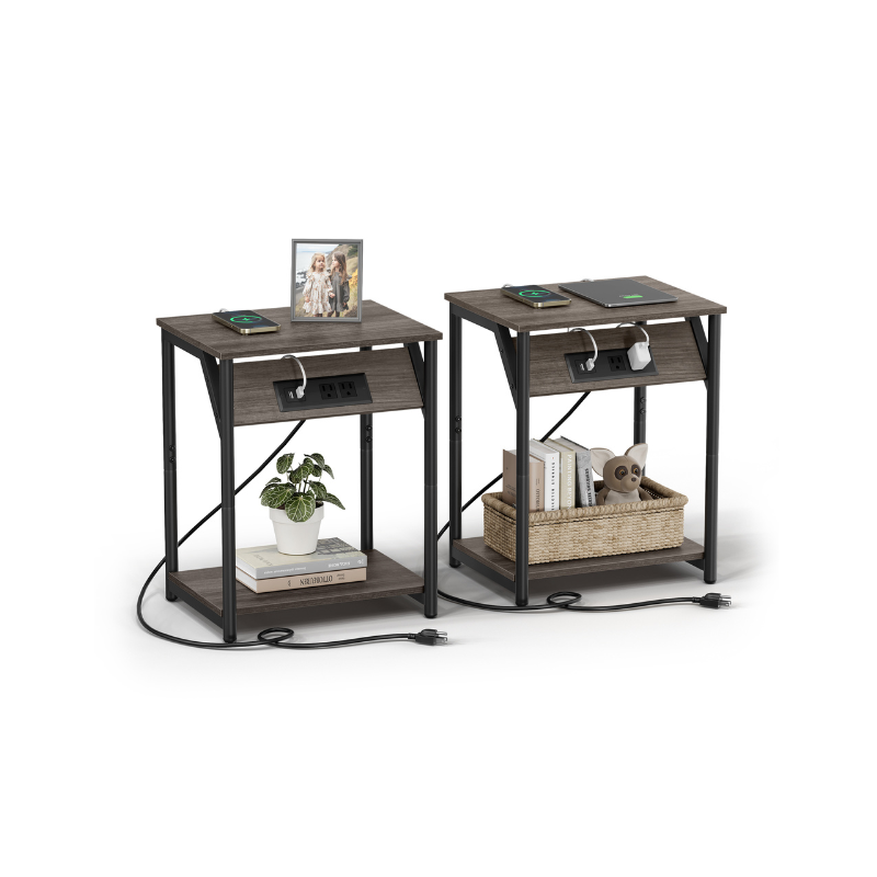 Side table with charging station - narrow end tables with outlets & usb ports - 18.9" tall