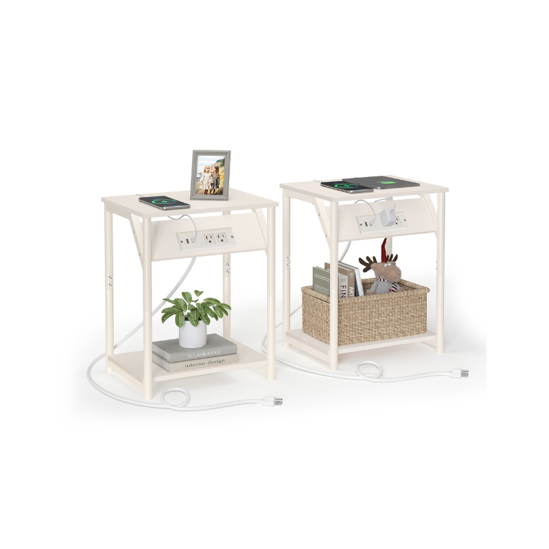 Side table with charging station - narrow end tables with outlets & usb ports - 18.9" tall