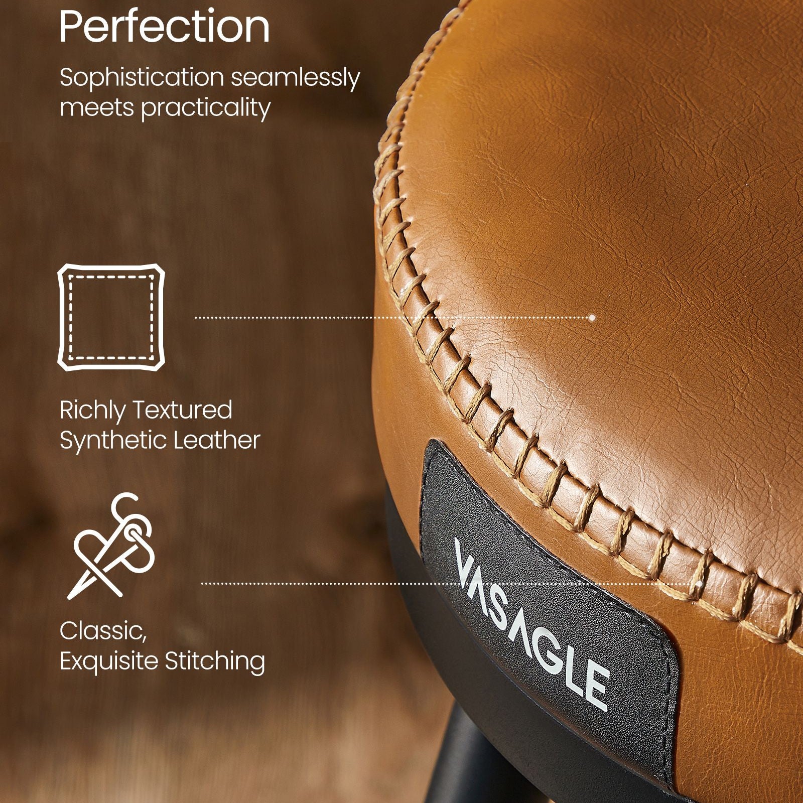 Swivel Bar Stools – Set of 2 – Faux Leather Seat with 360° Rotation – Steel Frame with Adjustable Feet – 25.6"/30" Seat Height