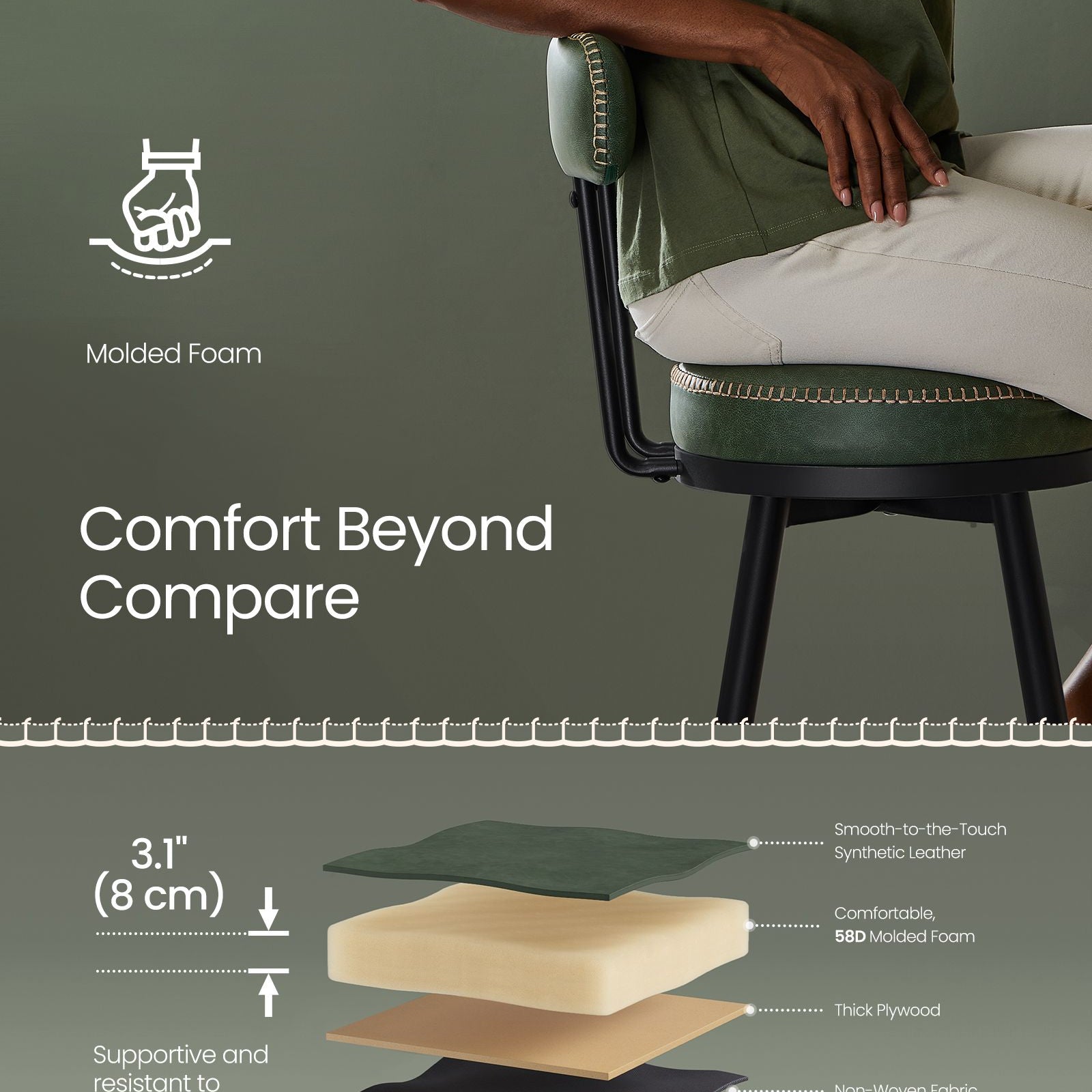 Swivel Bar Stools – Set of 2 – Faux Leather Seat with 360° Rotation – Steel Frame with Adjustable Feet – 25.6"/30" Seat Height