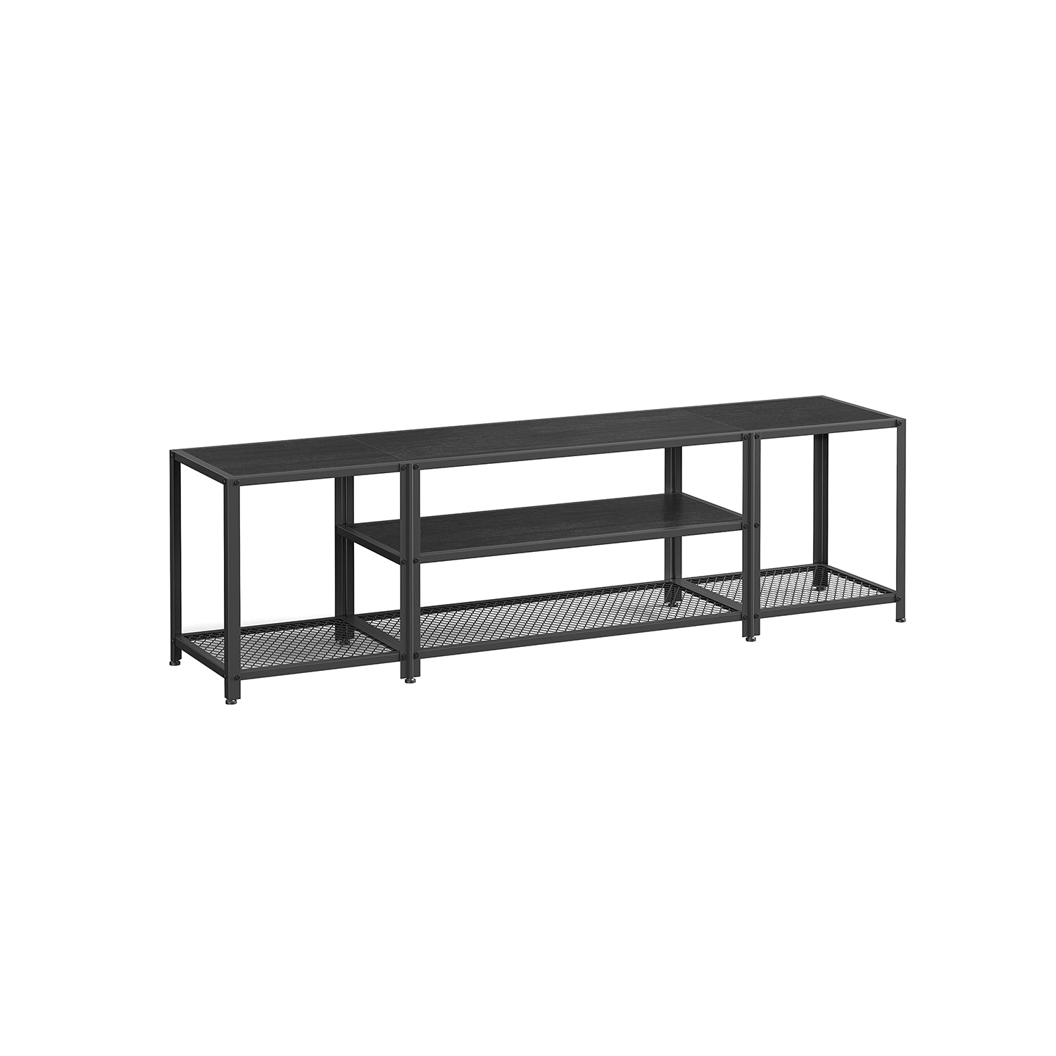 Tv stand with mesh shelf - rustic industrial console table for tvs up to 70"