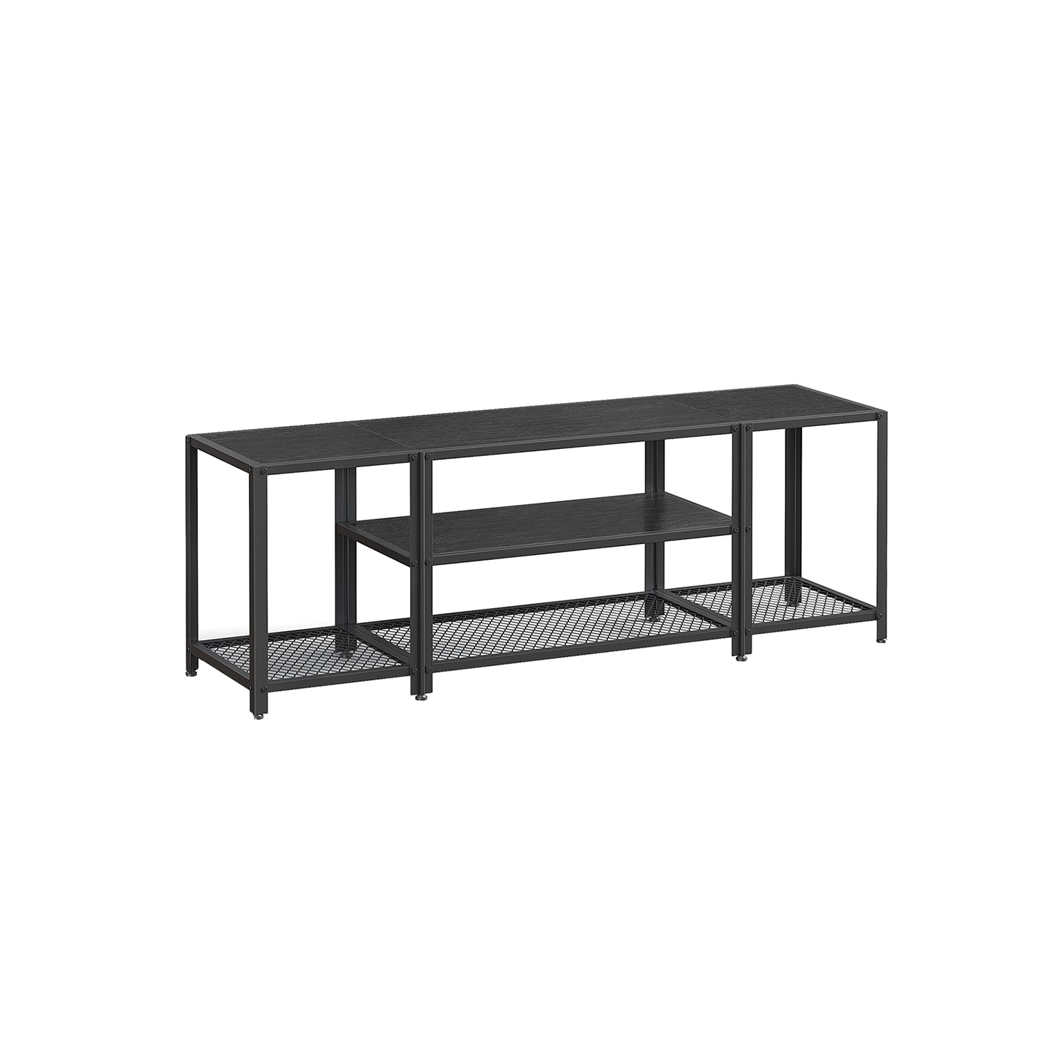 Tv stand with mesh shelf - rustic industrial console table for tvs up to 70"