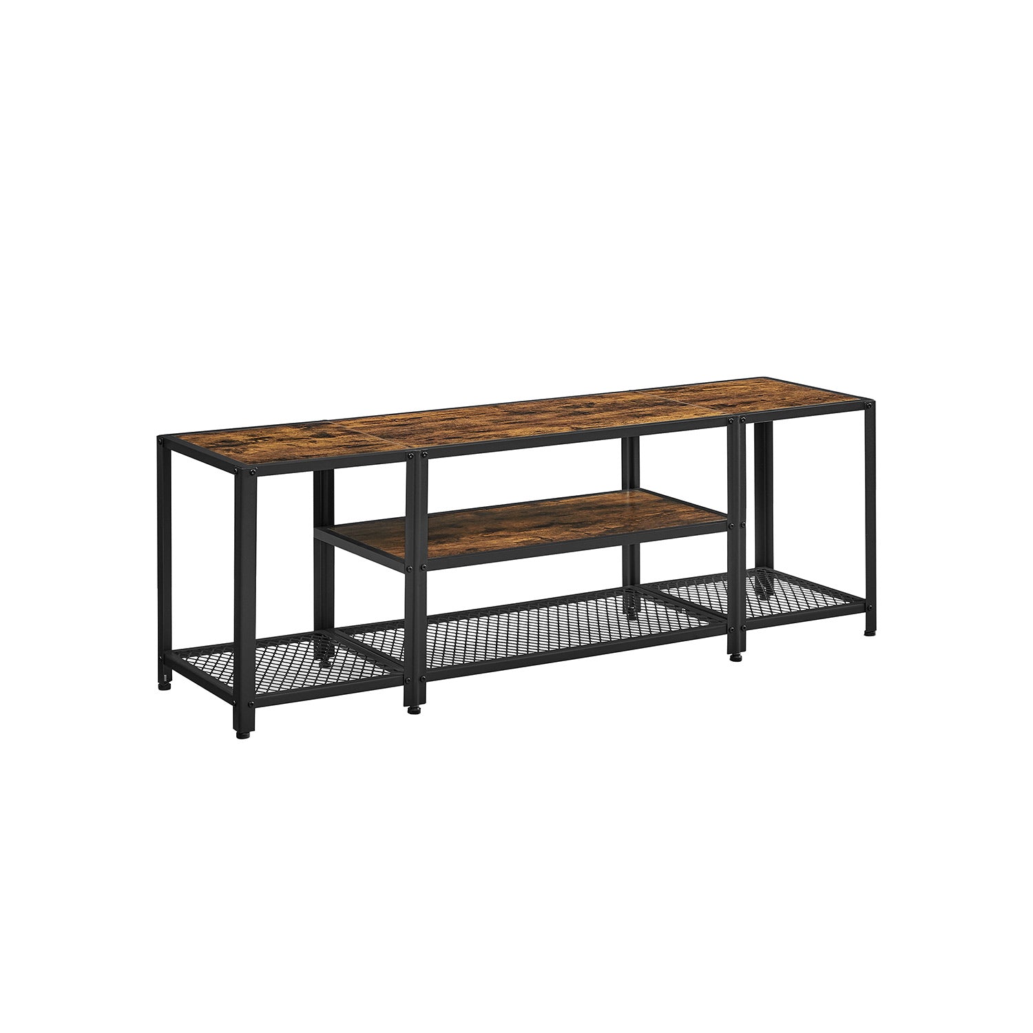 Tv stand with mesh shelf - rustic industrial console table for tvs up to 70"