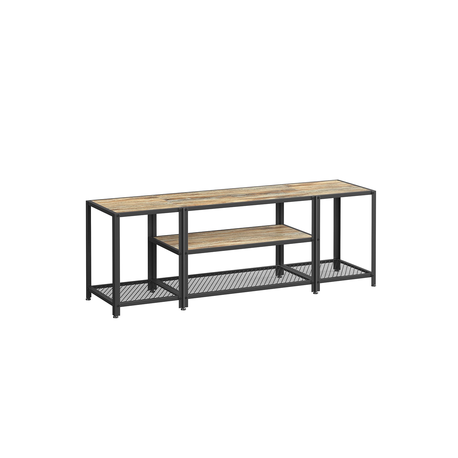 Tv stand with mesh shelf - rustic industrial console table for tvs up to 70"