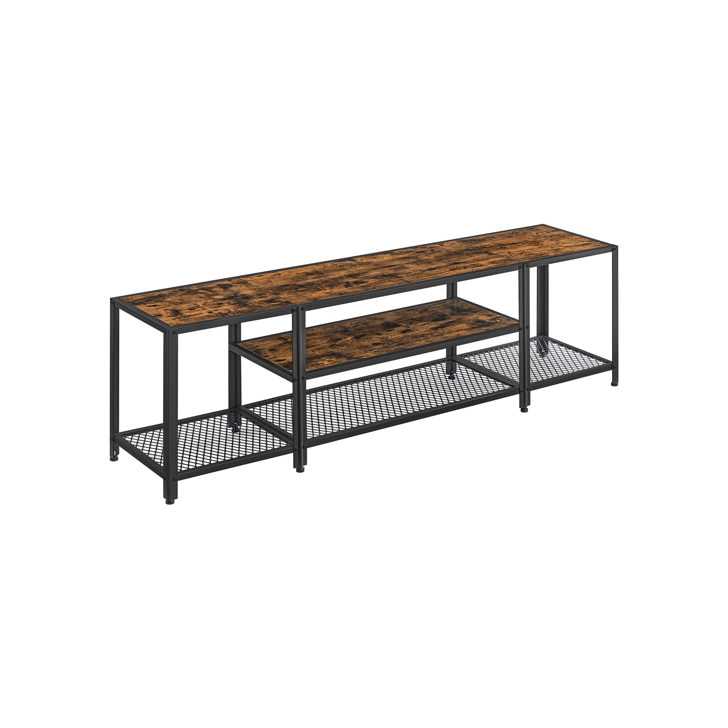 Tv stand with mesh shelf - rustic industrial console table for tvs up to 70"