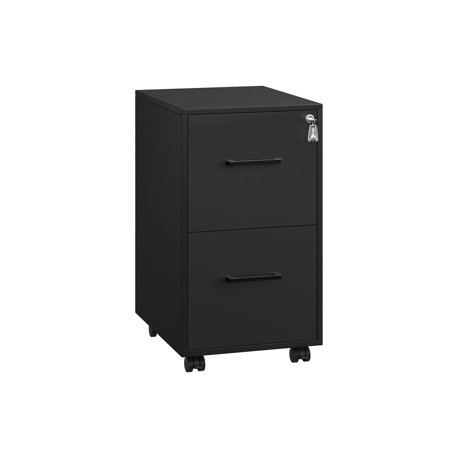 2-Drawer Mobile File Cabinet, Lockable, Hanging Rails, Steel Frame, Wheels/Feet