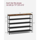 3-tier fabric shoe rack with wood top – wide entryway organizer – industrial style in rustic brown & black