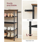 3-tier fabric shoe rack with wood top – wide entryway organizer – industrial style in rustic brown & black