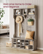 4-in-1 Entryway Hall Tree, Bench, Coat Hooks, Shoe Storage, Overhead Compartments