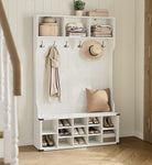 4-in-1 Entryway Hall Tree, Bench, Coat Hooks, Shoe Storage, Overhead Compartments