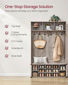 4-in-1 Entryway Hall Tree, Bench, Coat Hooks, Shoe Storage, Overhead Compartments