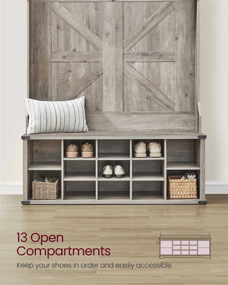 4-in-1 Entryway Hall Tree, Bench, Coat Hooks, Shoe Storage, Overhead Compartments