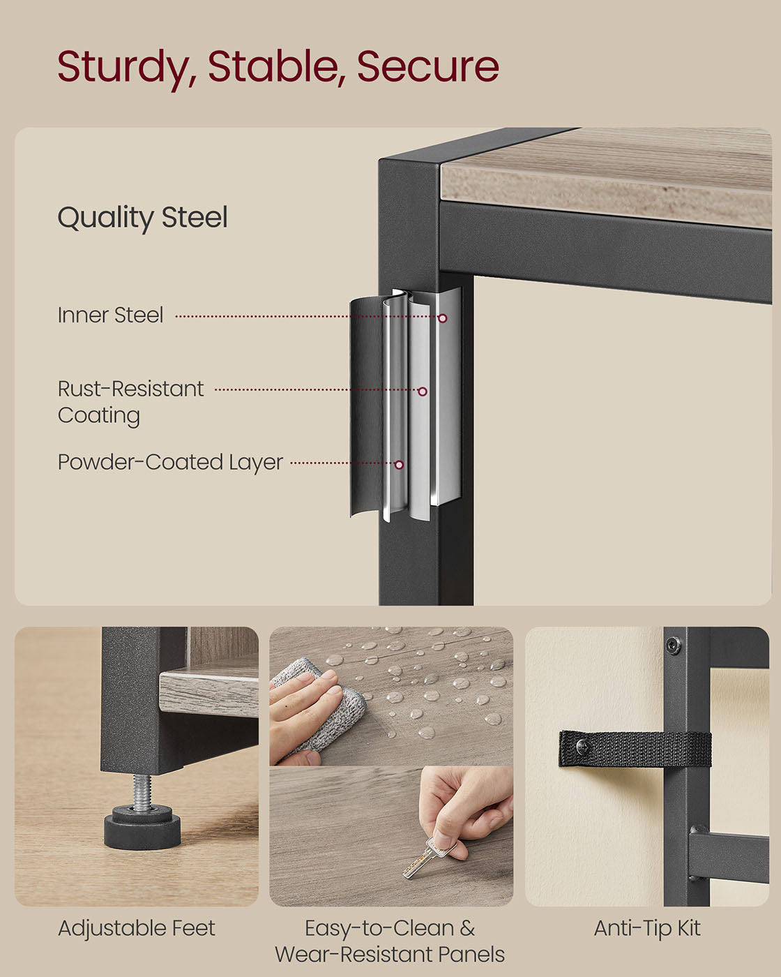4-in-1 Entryway Hall Tree, Bench, Coat Hooks, Shoe Storage, Top Shelf