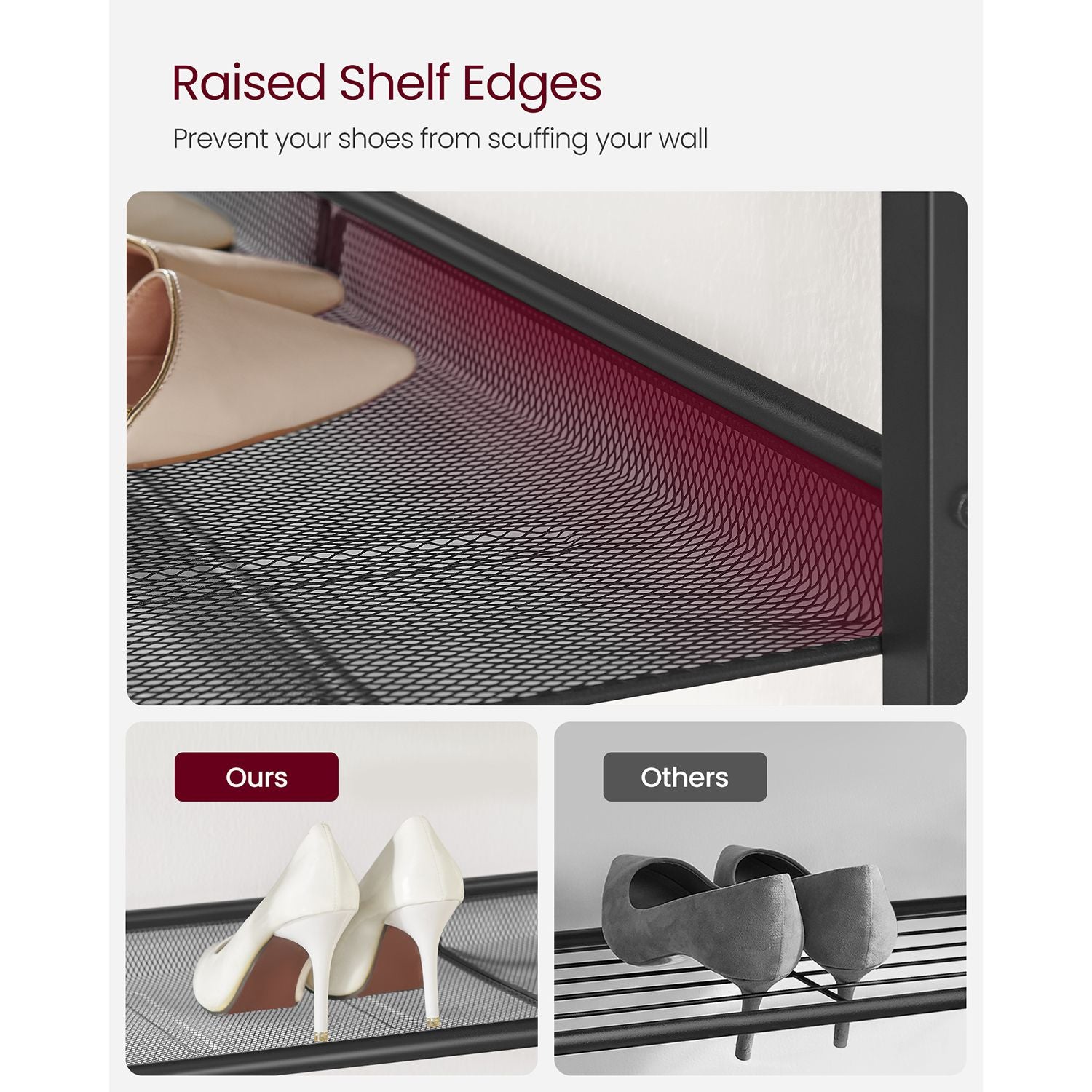 4-tier shoe rack with mesh shelves - industrial shoe organizer with top shelf - rustic brown & black