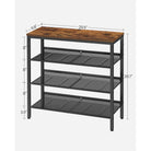 4-tier shoe rack with mesh shelves - industrial shoe organizer with top shelf - rustic brown & black